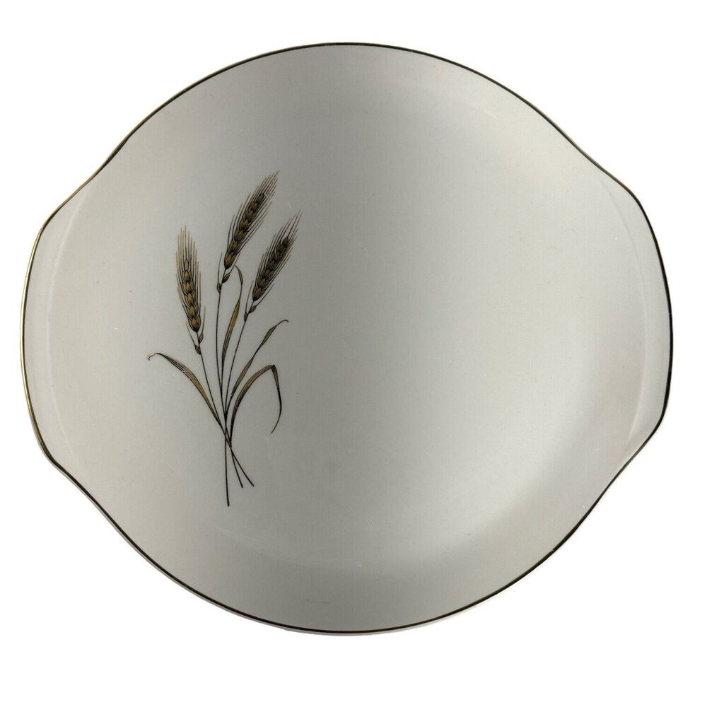 VTG Salem China Royal Joci Wheat Handled Cake Plate Platter 23K Gold USA Made